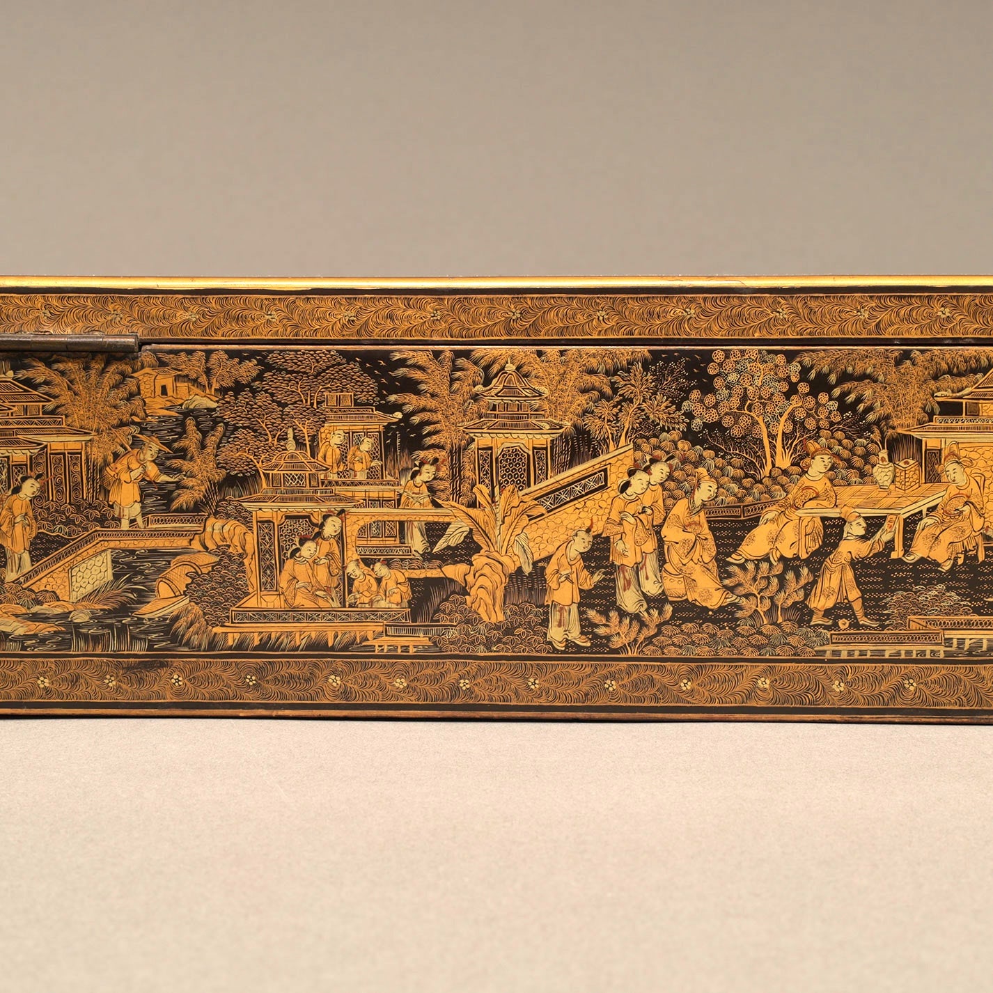 Black Lacquer Box with Gilt Decoration and Mother-of-Pearl Inlay