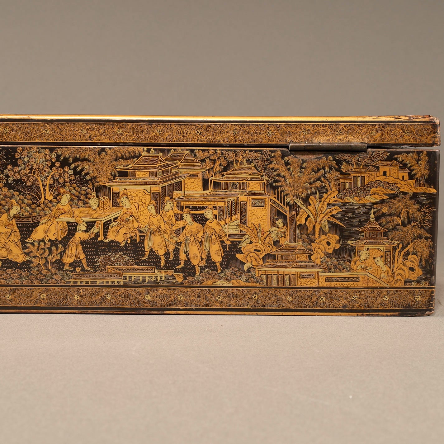 Black Lacquer Box with Gilt Decoration and Mother-of-Pearl Inlay