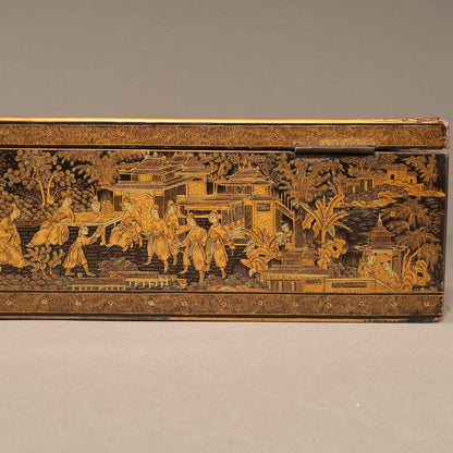 Black Lacquer Box with Gilt Decoration and Mother-of-Pearl Inlay