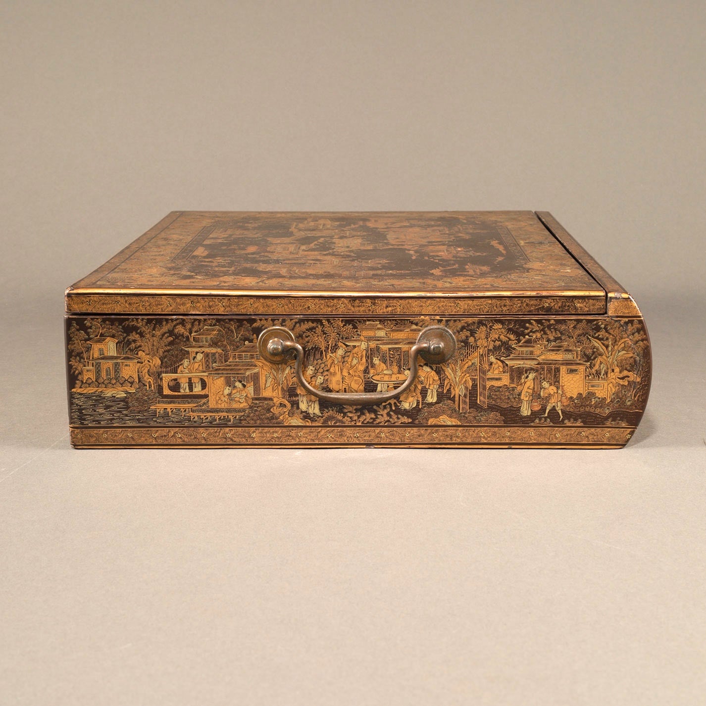 Black Lacquer Box with Gilt Decoration and Mother-of-Pearl Inlay