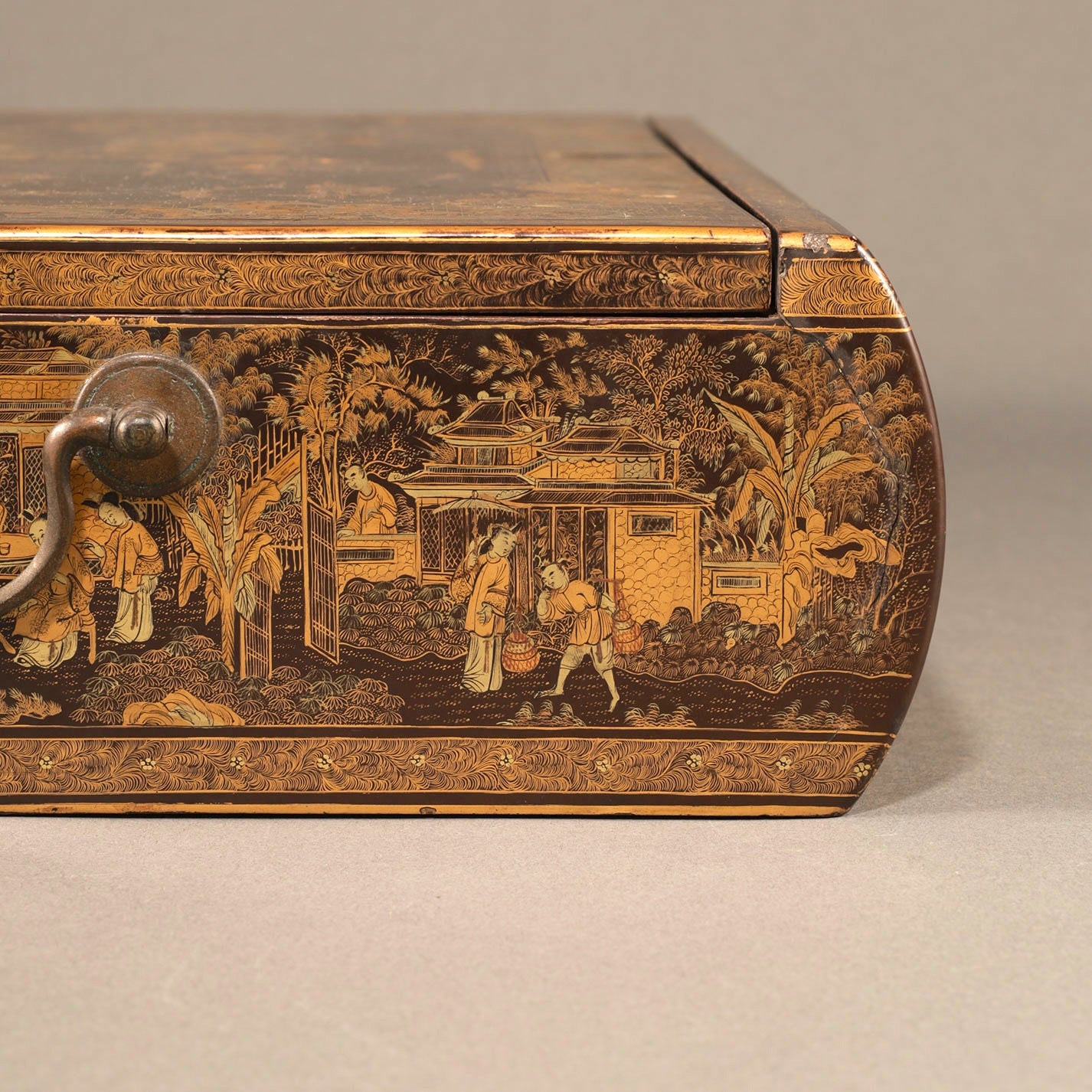 Black Lacquer Box with Gilt Decoration and Mother-of-Pearl Inlay