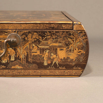 Black Lacquer Box with Gilt Decoration and Mother-of-Pearl Inlay