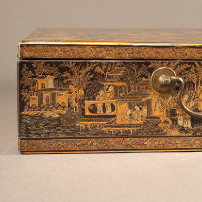 Black Lacquer Box with Gilt Decoration and Mother-of-Pearl Inlay
