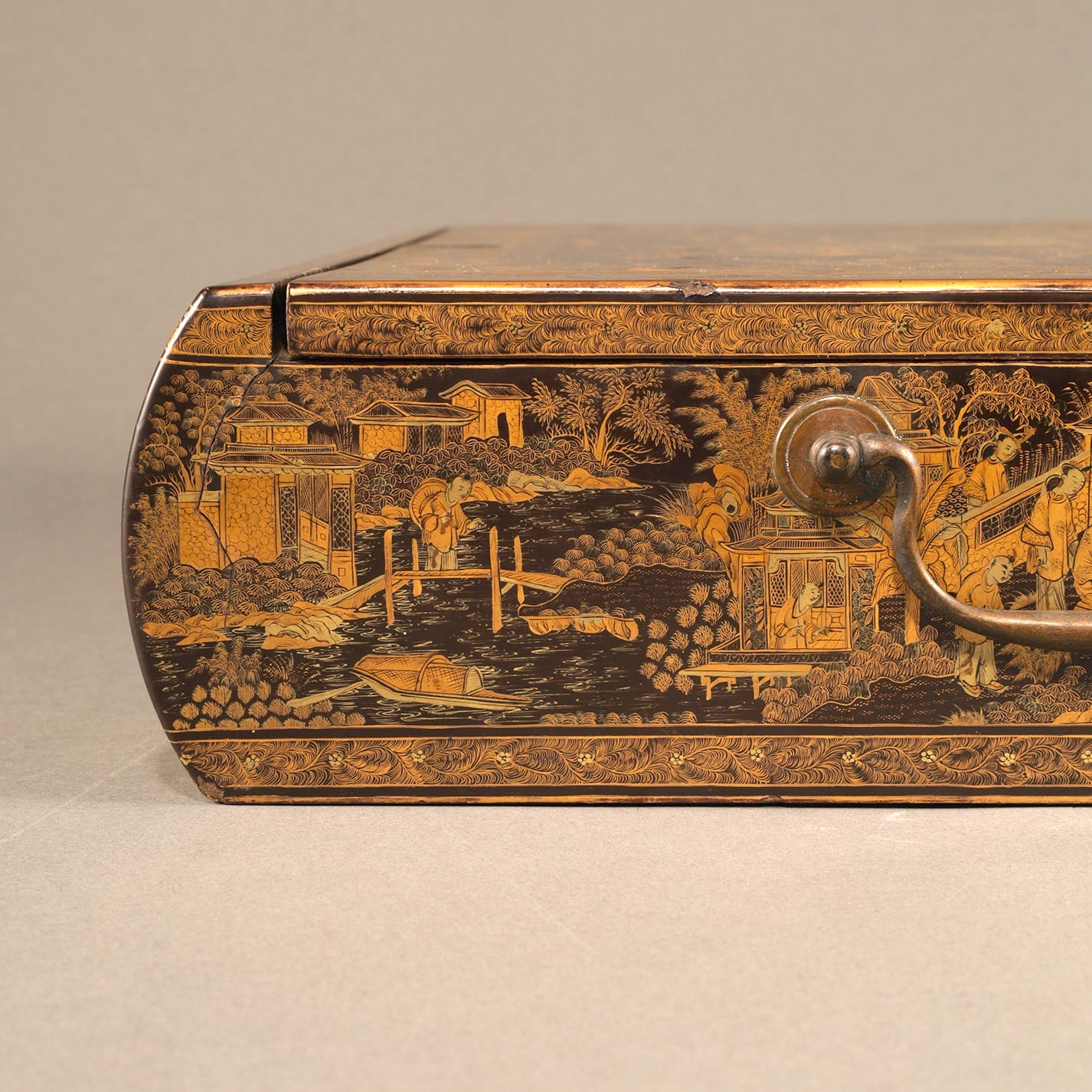 Black Lacquer Box with Gilt Decoration and Mother-of-Pearl Inlay