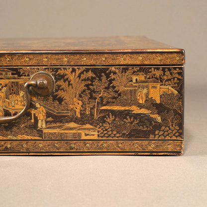 Black Lacquer Box with Gilt Decoration and Mother-of-Pearl Inlay