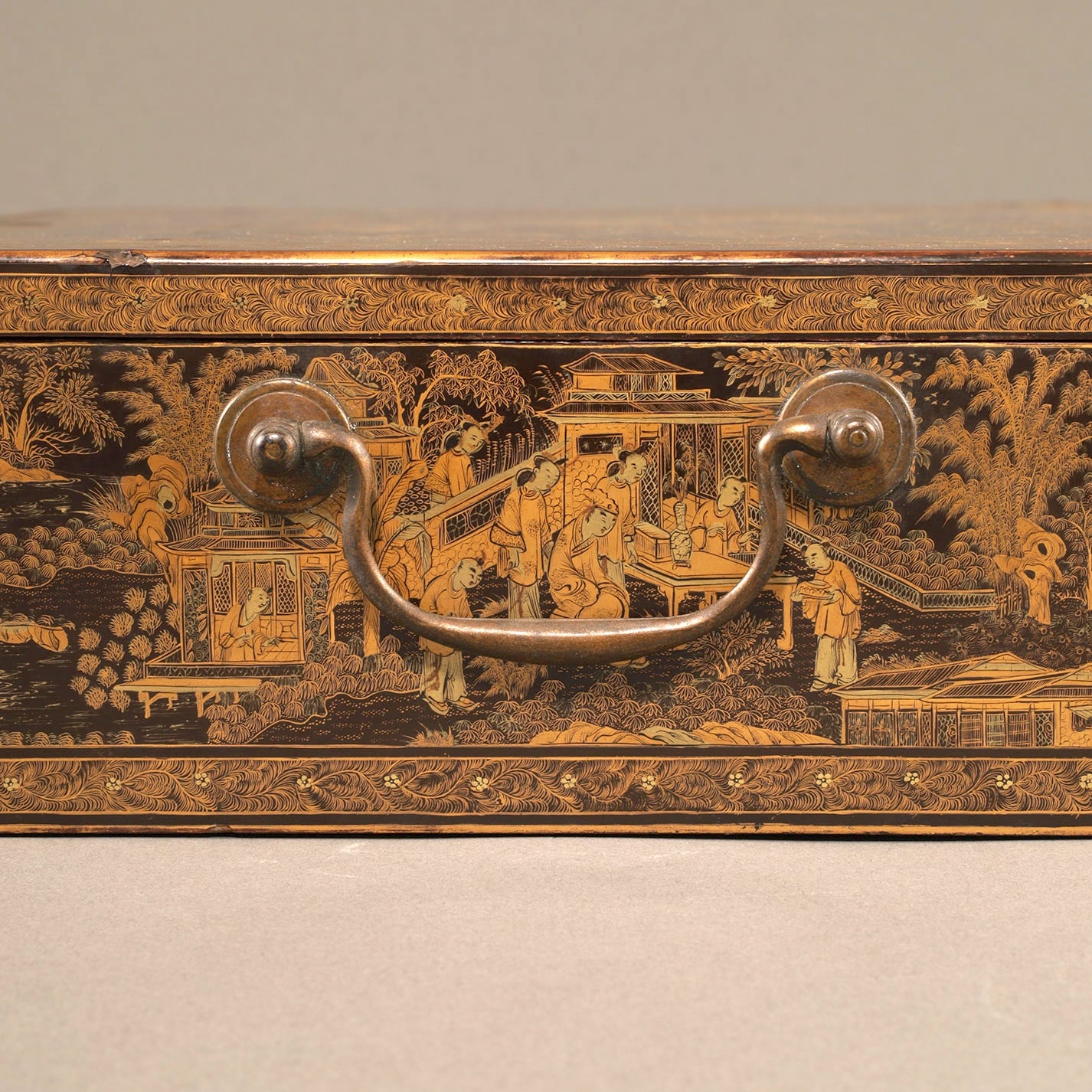 Black Lacquer Box with Gilt Decoration and Mother-of-Pearl Inlay