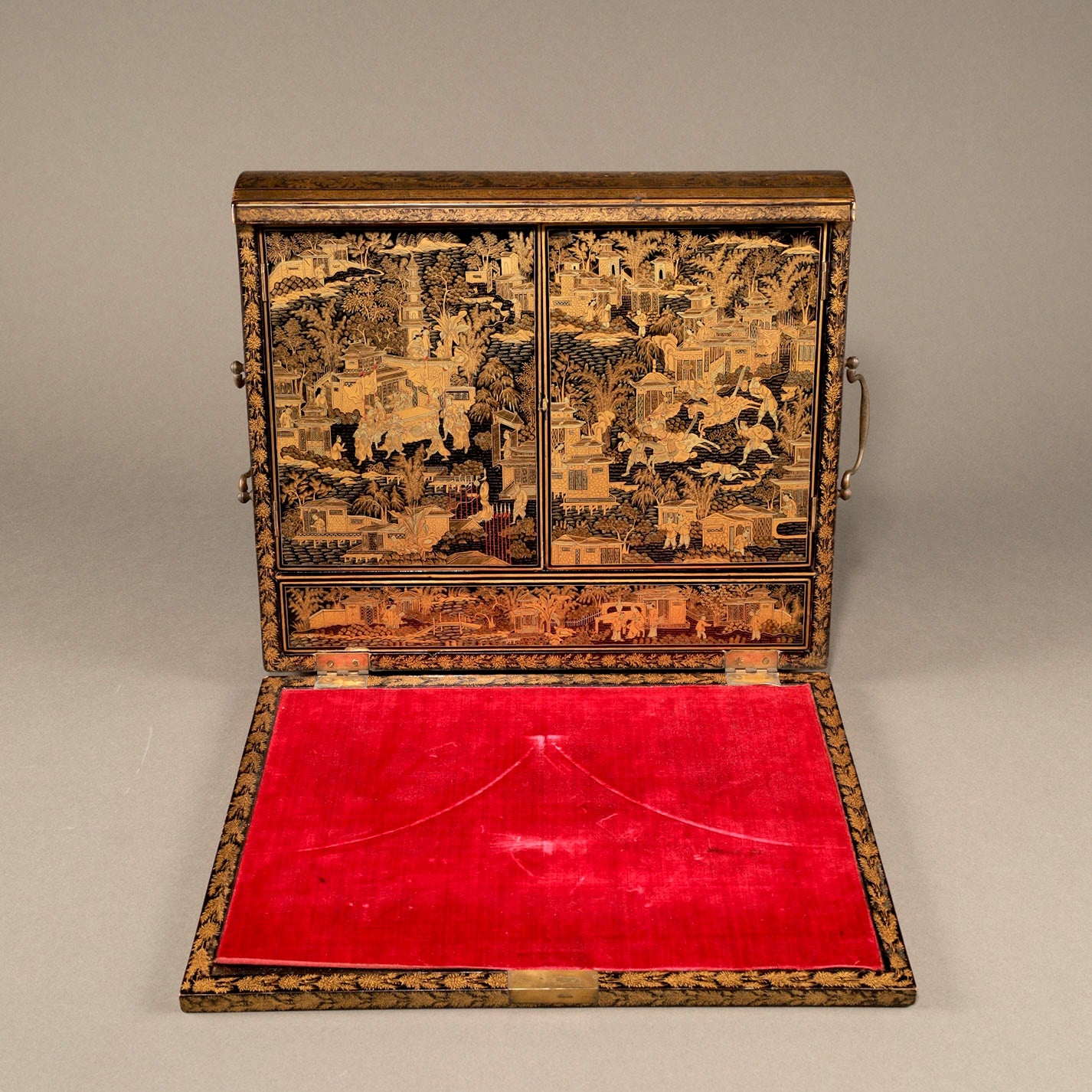 Black Lacquer Box with Gilt Decoration and Mother-of-Pearl Inlay