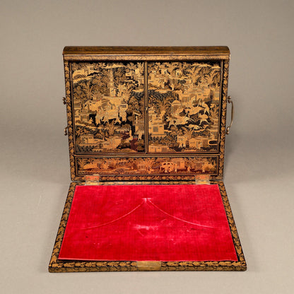 Black Lacquer Box with Gilt Decoration and Mother-of-Pearl Inlay
