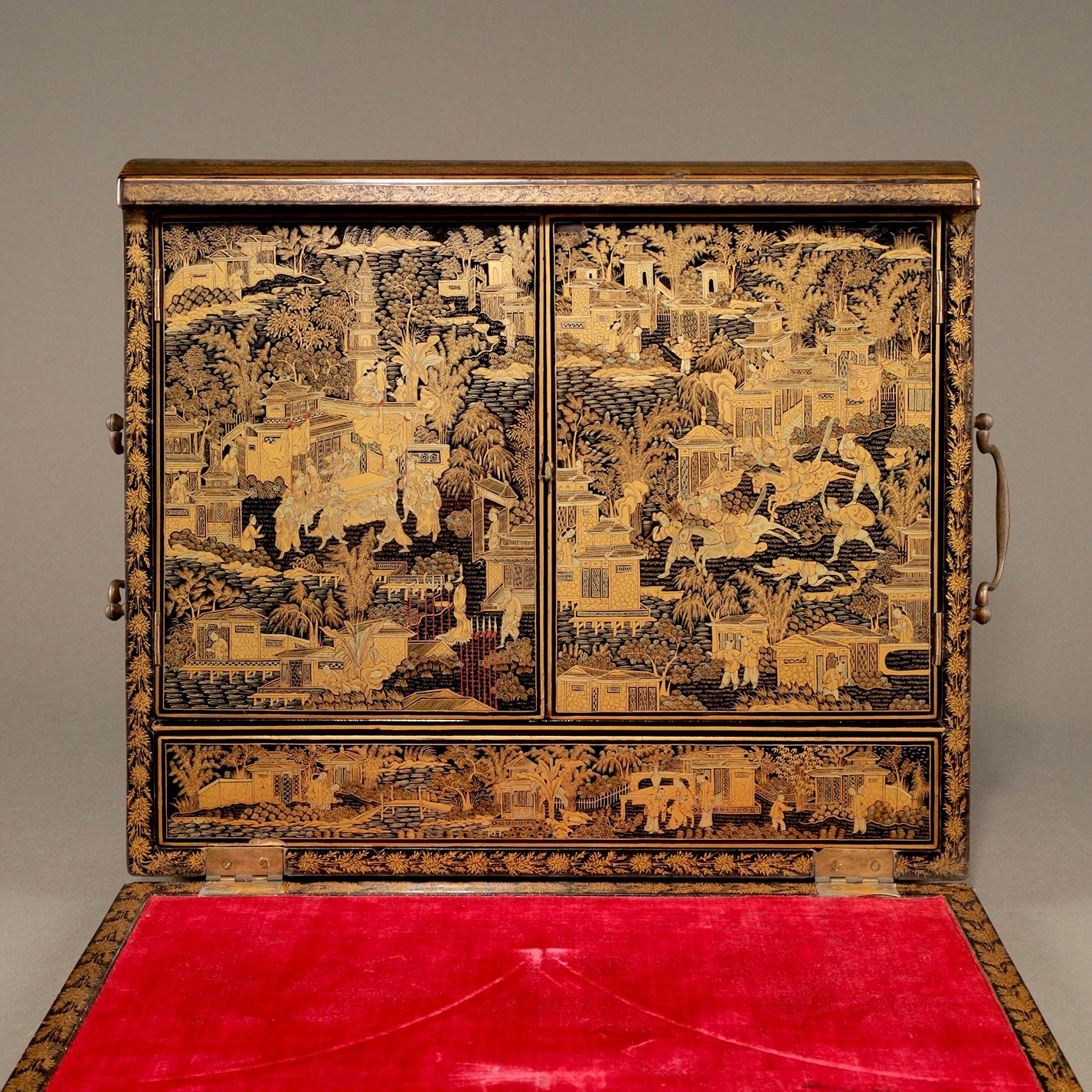 Black Lacquer Box with Gilt Decoration and Mother-of-Pearl Inlay