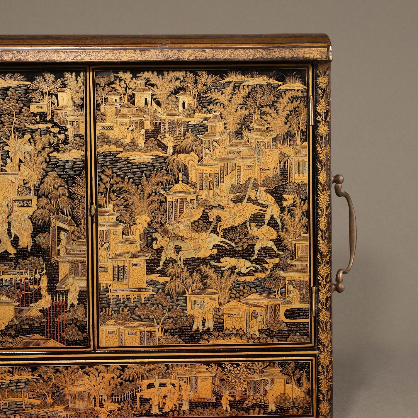 Black Lacquer Box with Gilt Decoration and Mother-of-Pearl Inlay