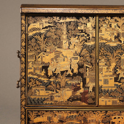 Black Lacquer Box with Gilt Decoration and Mother-of-Pearl Inlay