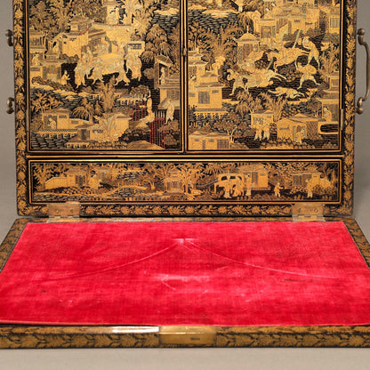 Black Lacquer Box with Gilt Decoration and Mother-of-Pearl Inlay