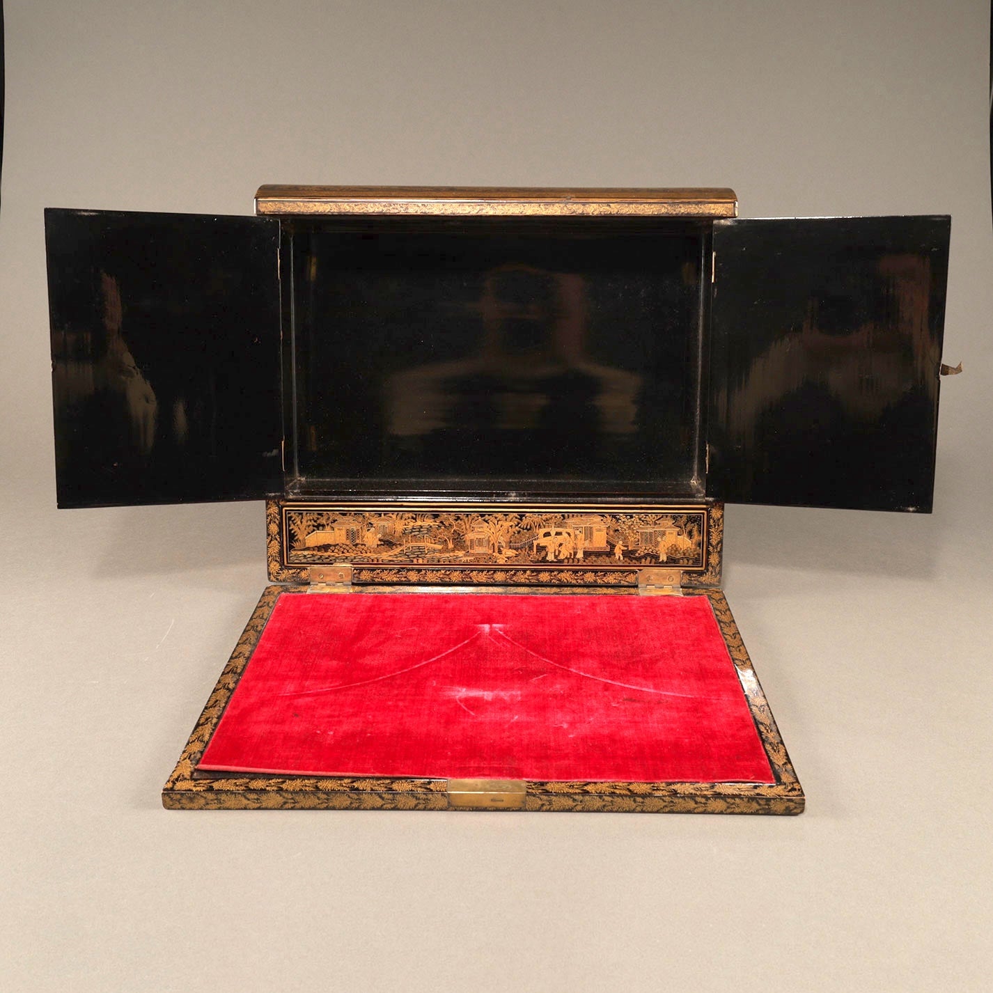 Black Lacquer Box with Gilt Decoration and Mother-of-Pearl Inlay