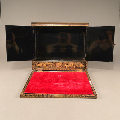 Black Lacquer Box with Gilt Decoration and Mother-of-Pearl Inlay