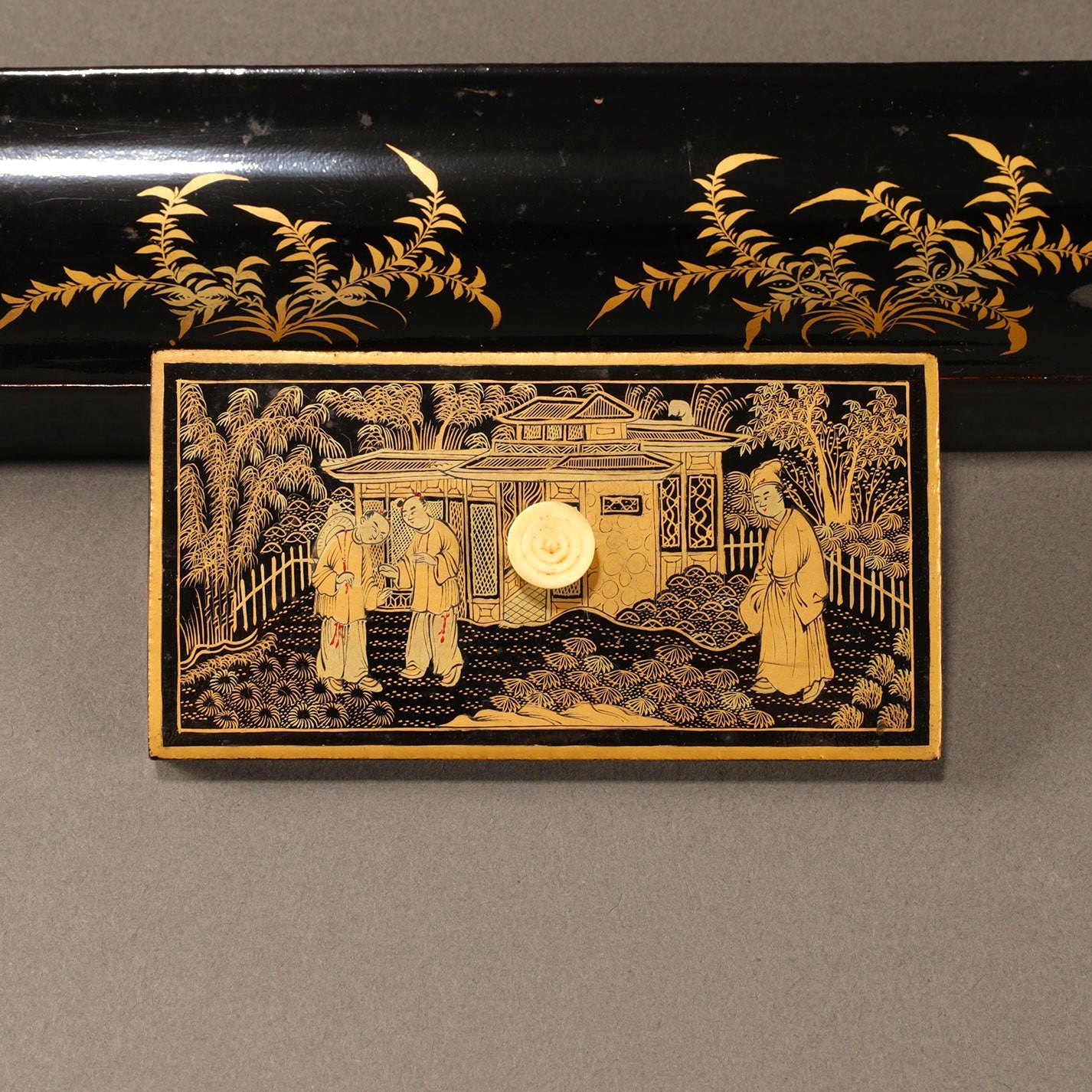 Black Lacquer Box with Gilt Decoration and Mother-of-Pearl Inlay