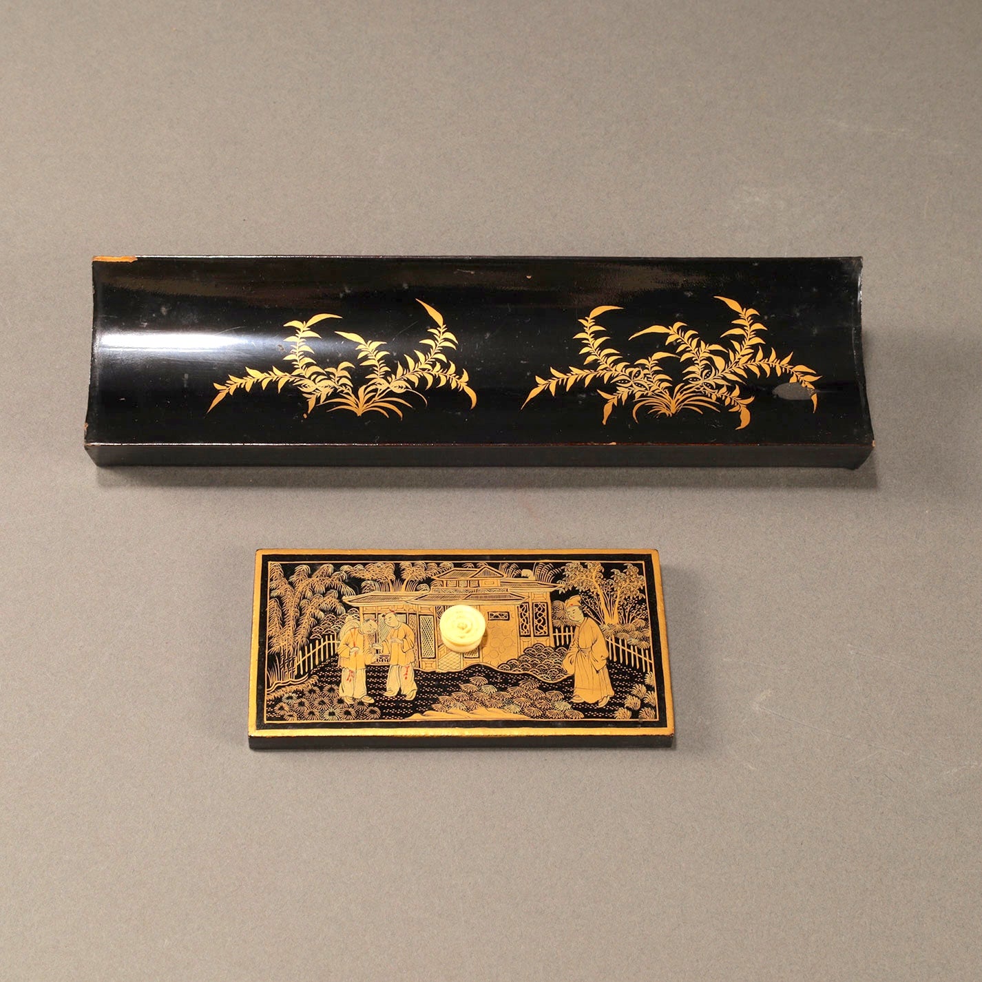 Black Lacquer Box with Gilt Decoration and Mother-of-Pearl Inlay