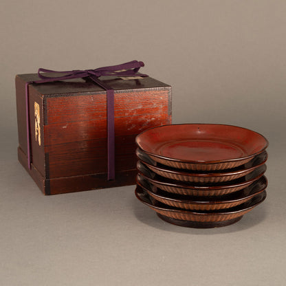 朱漆籃胎盤（一組五個）