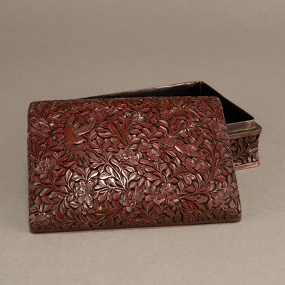 Bronze-plated lacquer box with flower and bird design