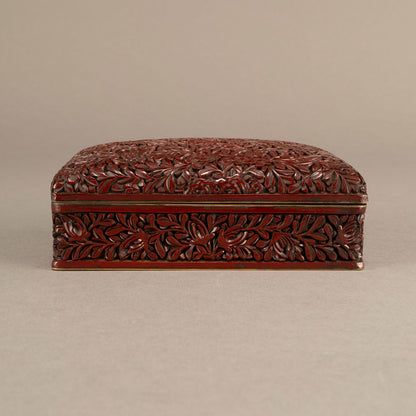 Bronze-plated lacquer box with flower and bird design