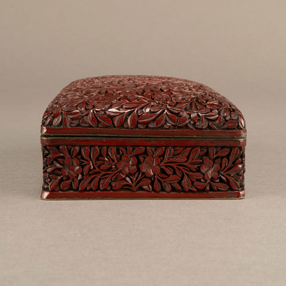 Bronze-plated lacquer box with flower and bird design