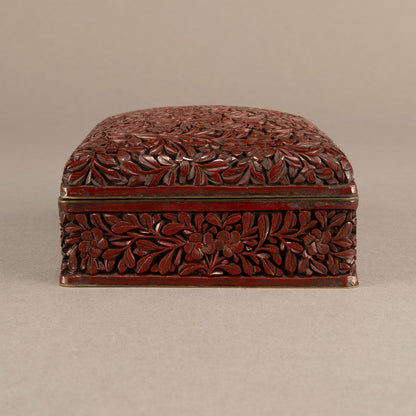 Bronze-plated lacquer box with flower and bird design