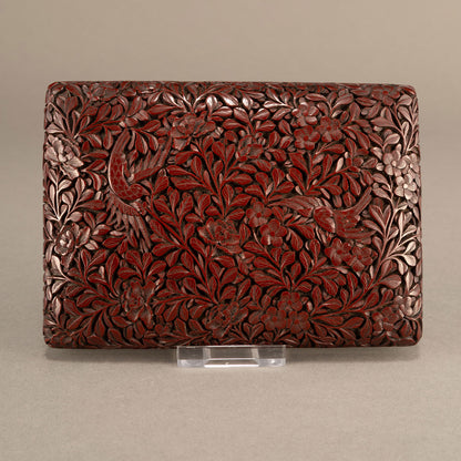 Bronze-plated lacquer box with flower and bird design
