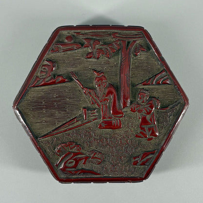 剔紅人物六角香盒