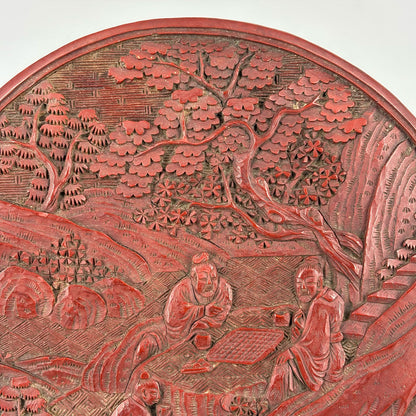 Carved Red Lacquer Box with Figure Design