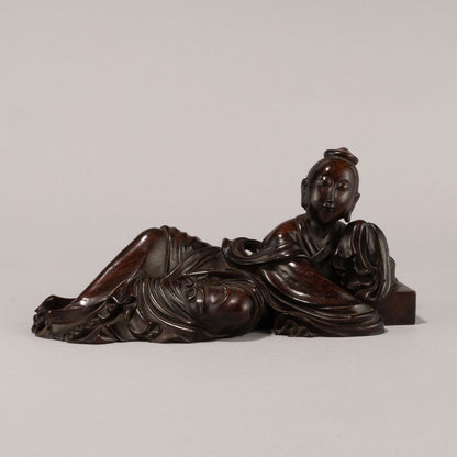 Rosewood Statue of a Reclining Tennyo
