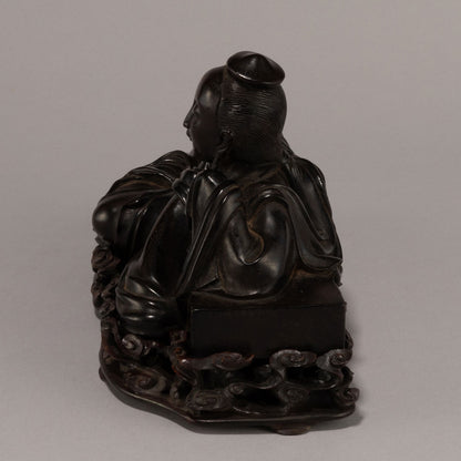 Rosewood Statue of a Reclining Tennyo