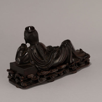 Rosewood Statue of a Reclining Tennyo