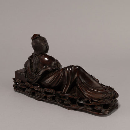 Rosewood Statue of a Reclining Tennyo