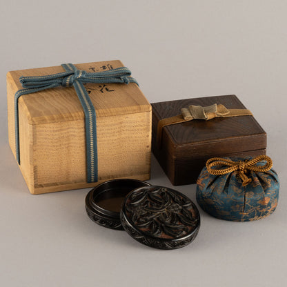 Black-Lacquer Covered Box Decorated with Chestnut Designs
