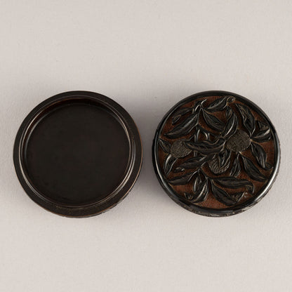 Black-Lacquer Covered Box Decorated with Chestnut Designs