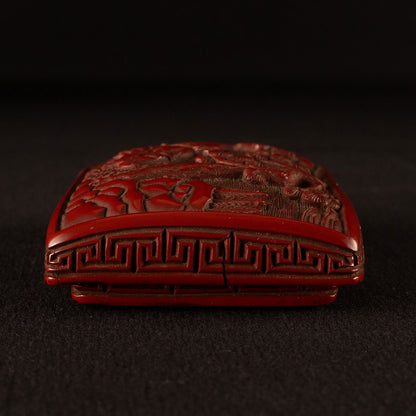 剔紅松下高仕方形天地蓋盒