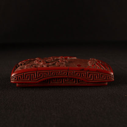 剔紅松下高仕方形天地蓋盒