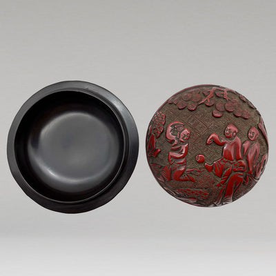 Carved red peony baby play incense box