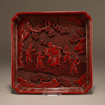 Carved Cinnabar Lacquer Square Dish