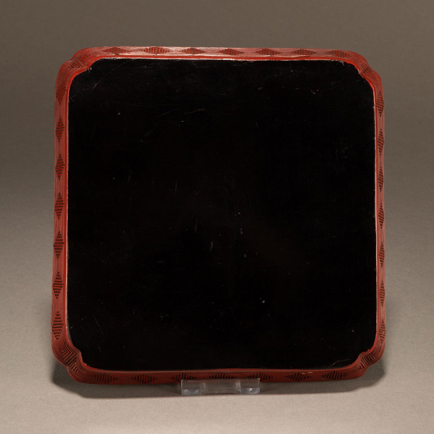 Carved Cinnabar Lacquer Square Dish [W0301]