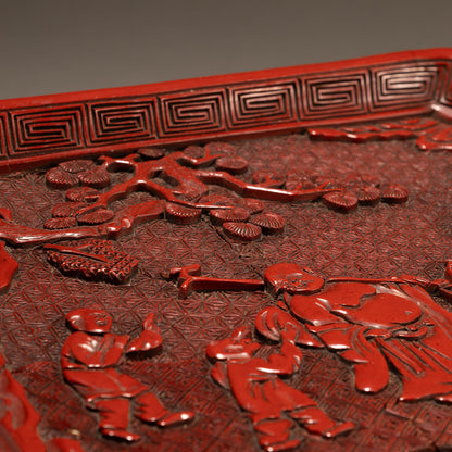 Carved Cinnabar Lacquer Square Dish [W0301]