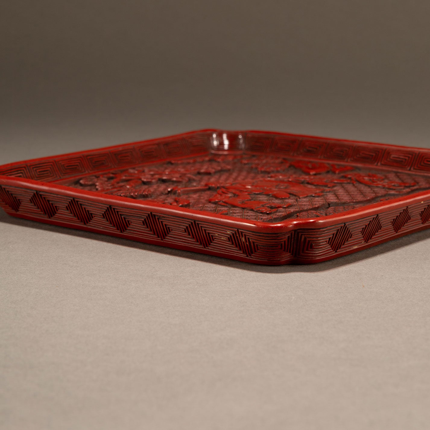 Carved Cinnabar Lacquer Square Dish [W0301]