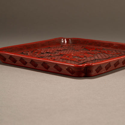 Carved Cinnabar Lacquer Square Dish [W0301]