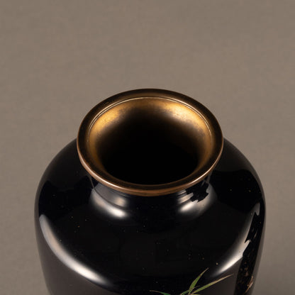 琺瑯竹麻雀花瓶（一對）