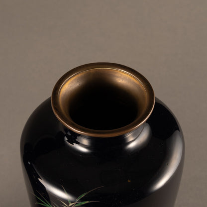 琺瑯竹麻雀花瓶（一對）