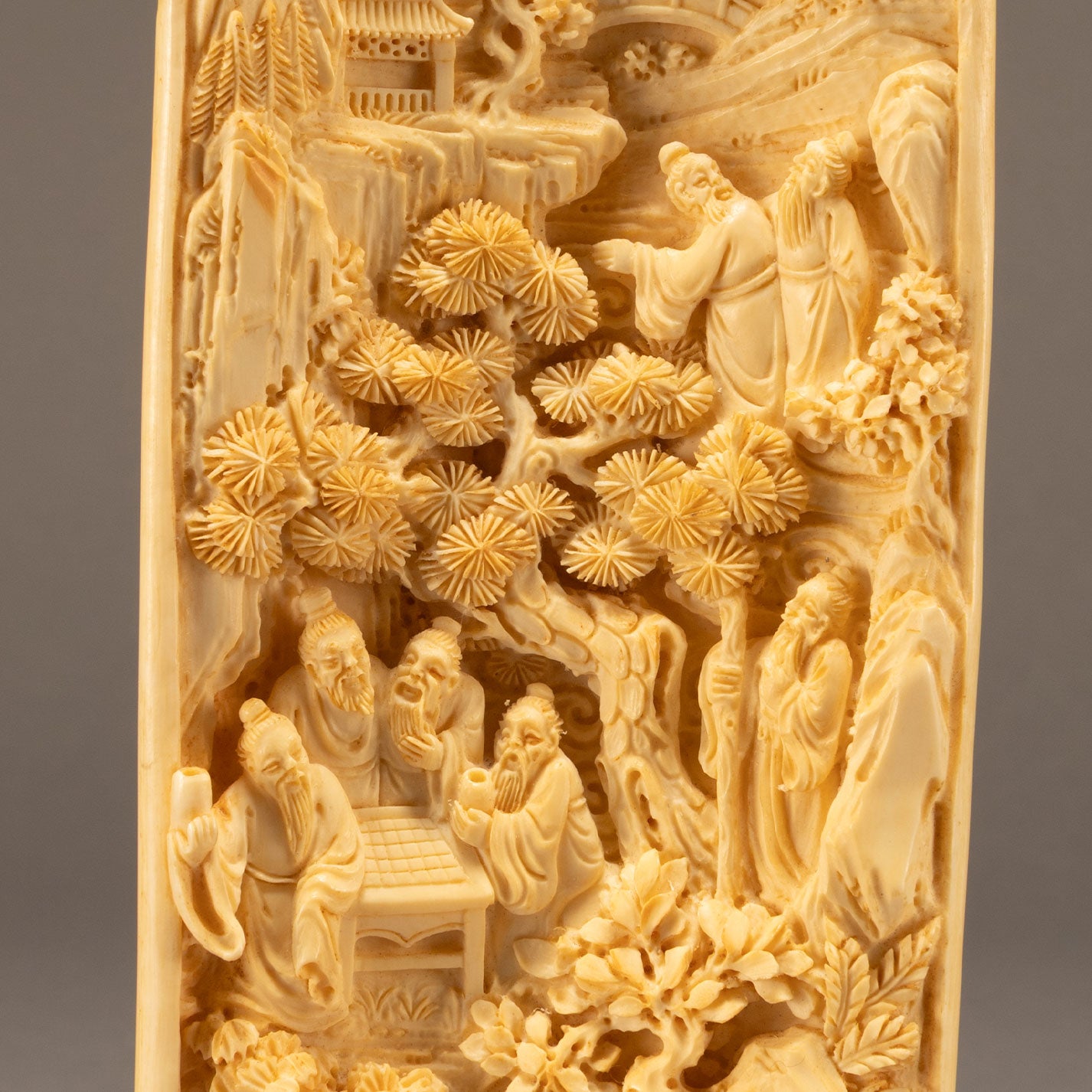 Ivory landscape and figures screen