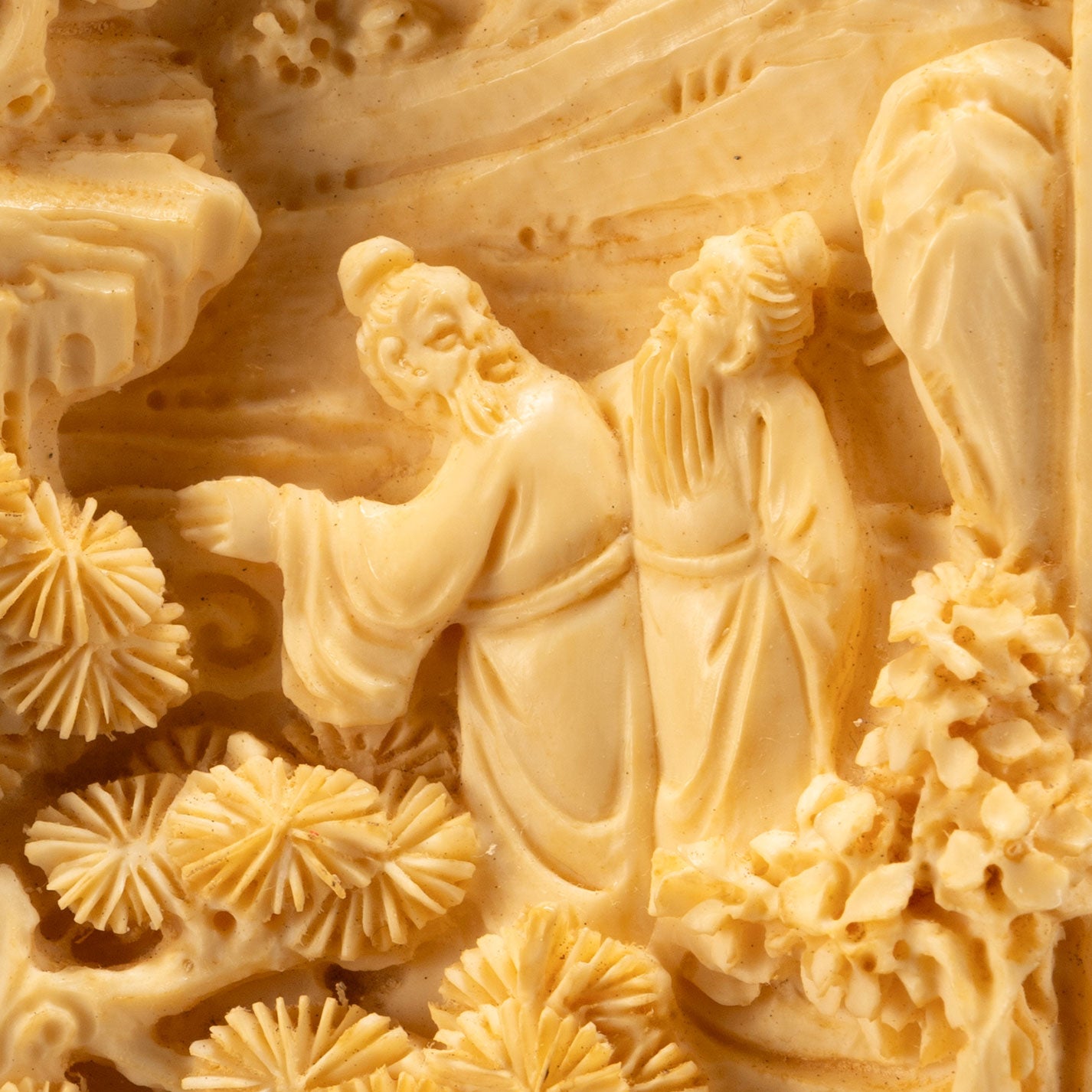 Ivory landscape and figures screen