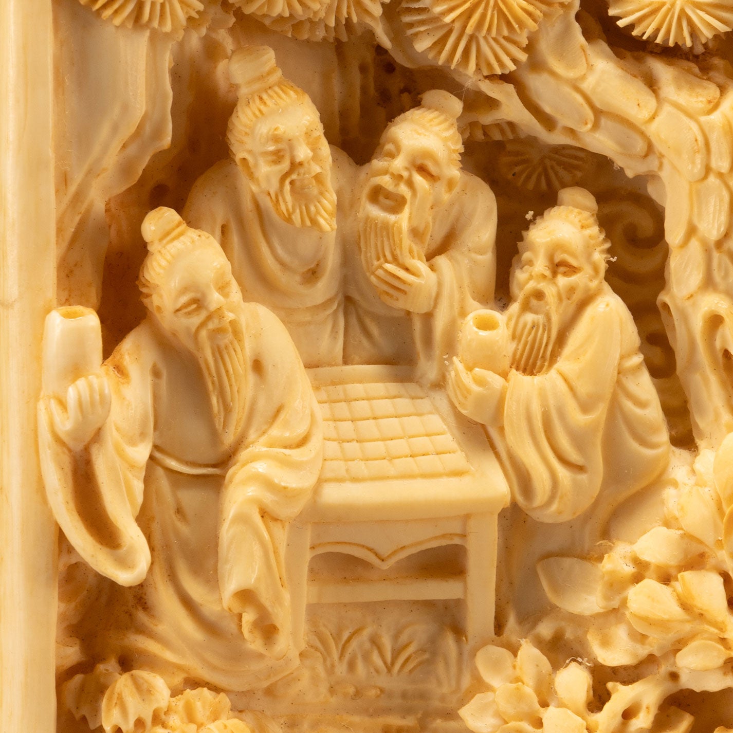 Ivory landscape and figures screen