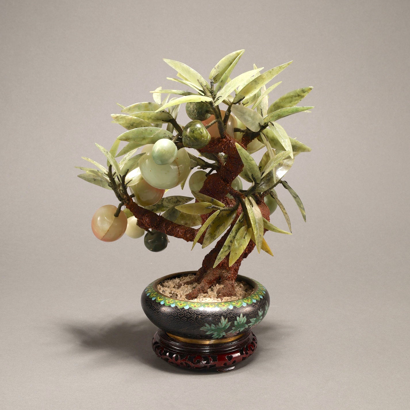 Soapstone Carving of a Peach Tree with Fruit
