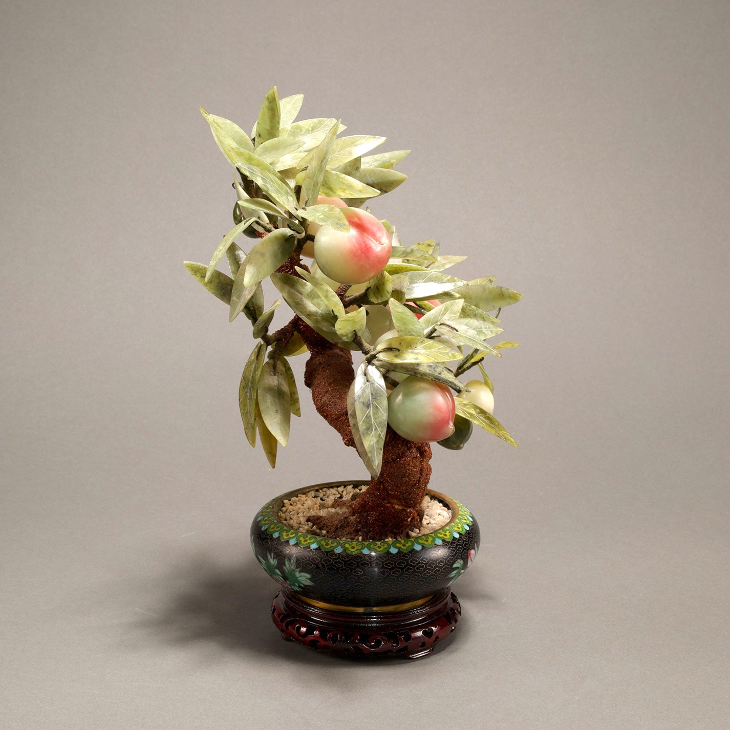 Soapstone Carving of a Peach Tree with Fruit