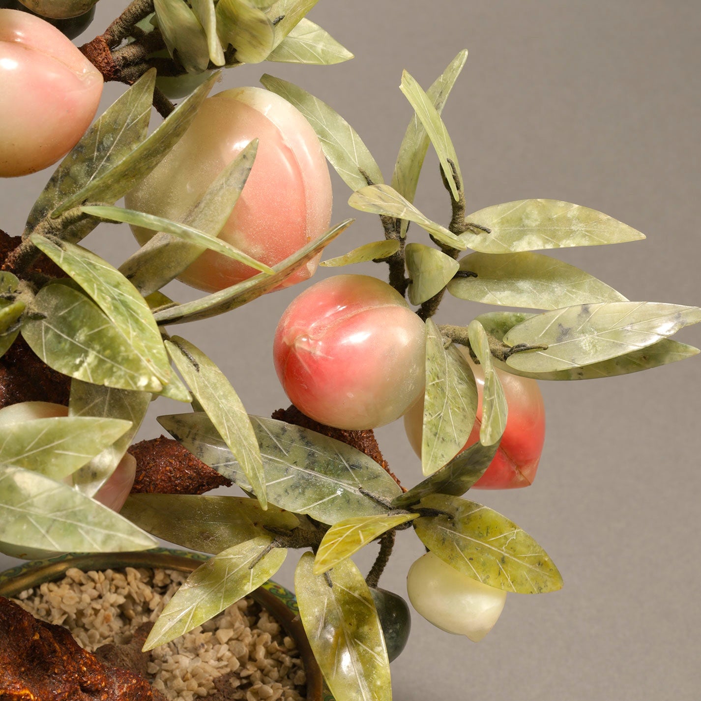 Soapstone Carving of a Peach Tree with Fruit